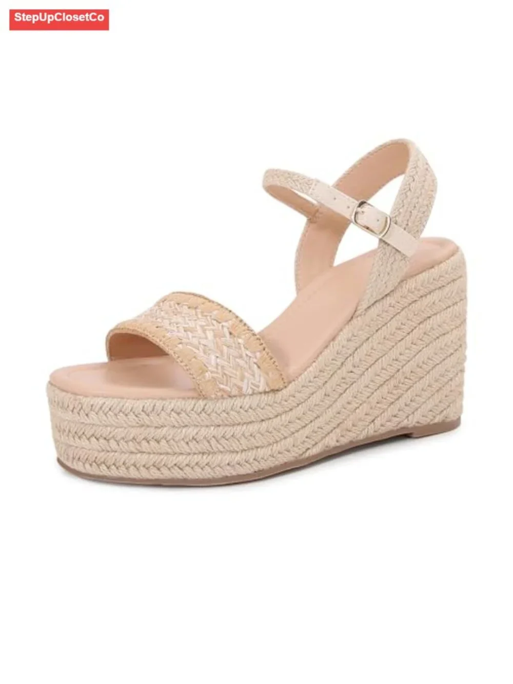 Raffia Strap Espadrille Wedge Sandals - Ankle Buckle Platform Wedges